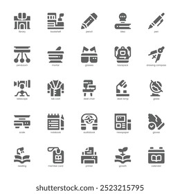 Library and Science icon pack for your website, mobile, presentation, and logo design. Library and Science icon glyph design. Vector graphics illustration and editable stroke.