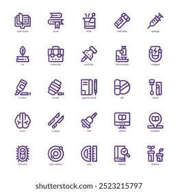 Library and Science icon pack for your website, mobile, presentation, and logo design. Library and Science icon basic line gradient design. Vector graphics illustration and editable stroke.