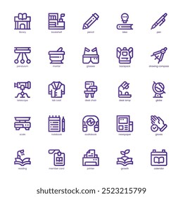 Library and Science icon pack for your website, mobile, presentation, and logo design. Library and Science icon basic line gradient design. Vector graphics illustration and editable stroke.