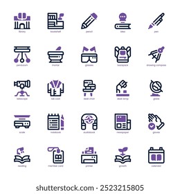 Library and Science icon pack for your website, mobile, presentation, and logo design. Library and Science icon dual tone design. Vector graphics illustration and editable stroke.