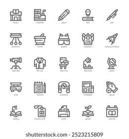 Library and Science icon pack for your website, mobile, presentation, and logo design. Library and Science icon outline design. Vector graphics illustration and editable stroke.