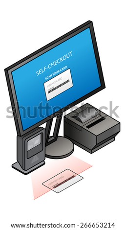 A library self check out / loans machine. With a library card.
