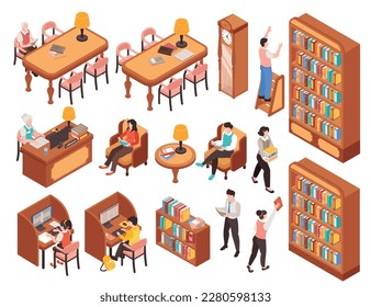 Library set with books symbols isometric isolated vector illustration