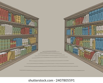 Library shelf graphic color interior sketch illustration vector 