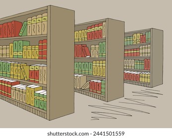 Library shelf graphic color interior sketch illustration vector 