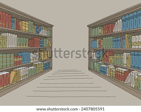 Library shelf graphic color interior sketch illustration vector 