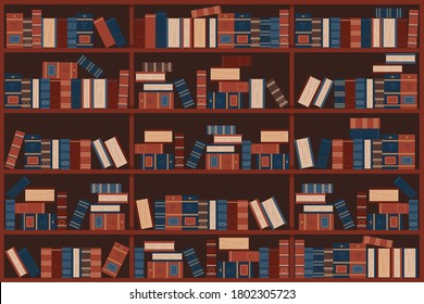 Bibliothek Regale mit alten Büchern Vektorgrafik-Illustration.