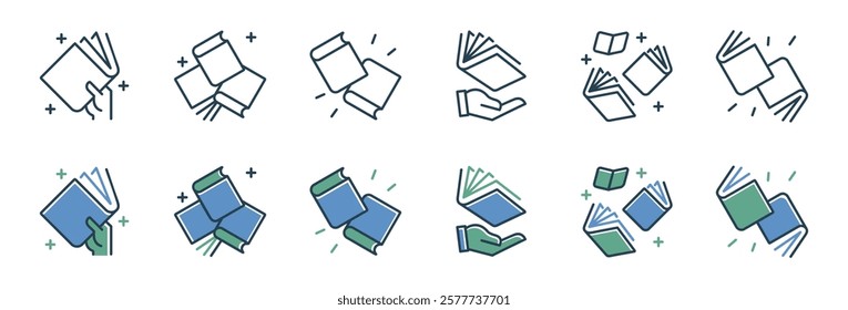 library shining star book icon set education online book with fantasy magical light signs vector illustration for web and app