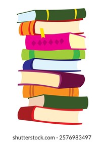 Library. A stack of books in colorful covers. Isolated. Vector image for prints, poster and illustrations.