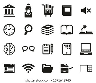 Library Or Study Icons Black & White Set Big