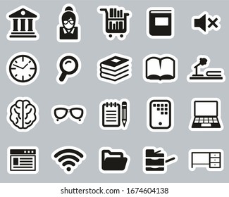 Library Or Study Icons Black & White Sticker Set Big
