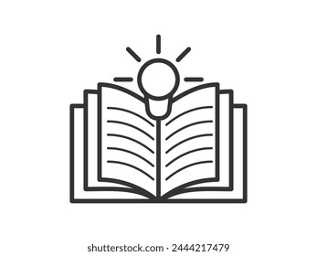 Library theme icon with book with light bulb. Vector illustration