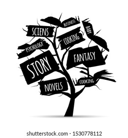 Library tree with books for your design. Vector illustration