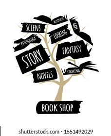 Library tree with books for your design. Vector illustration
