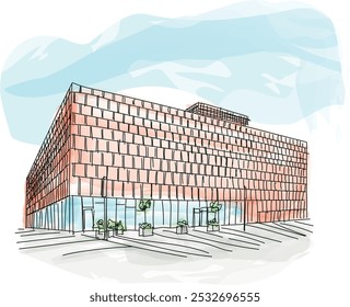 Biblioteca de la Universidad de Silesia en Katowice, Polonia - ilustración de viaje en Vector