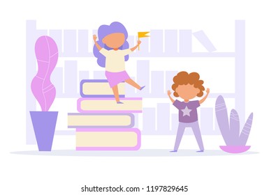 Library Vector. Cartoon. Isolated art on white background. Flat