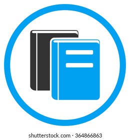 Library vector icon. Style is bicolor flat circled symbol, blue and gray colors, rounded angles, white background.