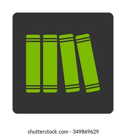 Library vector icon. Style is flat rounded square button, eco green and gray colors, white background.