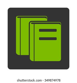 Library vector icon. Style is flat rounded square button, eco green and gray colors, white background.