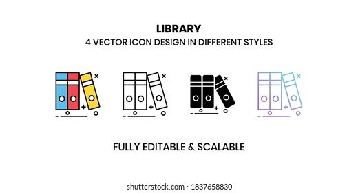 Iconos de la ilustración del vector de biblioteca con un estilo diferente