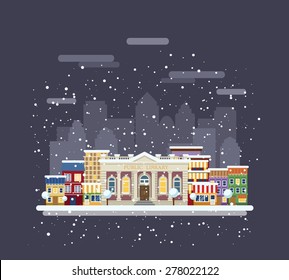 Library in a winter city. City landscape.