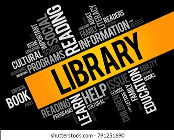 Library word cloud collage, education concept background