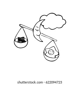 Libra/Vector linear image of children's zodiac signs, sketch style