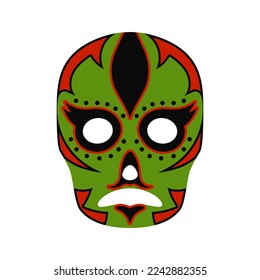 Libre luchador angry mask template. Wrestling suit item with green red mexican tracery for extreme libre vector sport