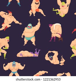 Libre wrestlers pattern. Martial mexican fighters in mask luchador superstar vector seamless background. Wrestler fight background, costume and mask, wrestling lucha fighter