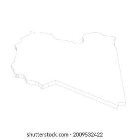 Libya - 3D black thin outline silhouette map of country area. Simple flat vector illustration