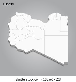 Libya 3d map with borders of regions. Vector illustration