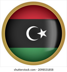 Libya 3D rounded Flag Button Icon with Gold Frame