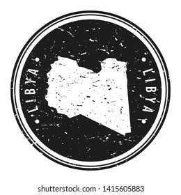 Libya Africa. Map Symbol Round Design Stamp Travel and Business.