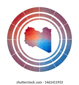 Libya badge. Bright gradient logo of the country in a low poly style. Multicolored Libya rounded sign with a map in a geometric style for your infographics.