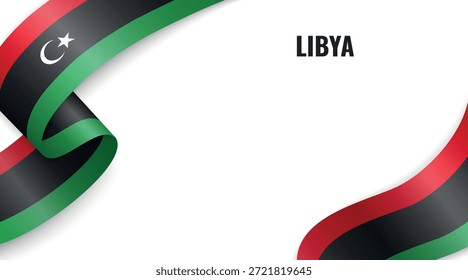 Libya banner with flag ribbon and white background design.