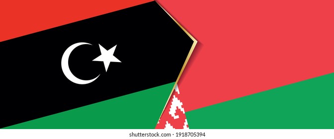 Libya and Belarus flags, two vector flags symbol of relationship or confrontation.