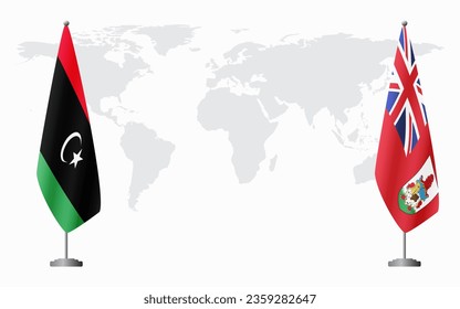 Libyen und Bermuda-Flaggen für offizielle Treffen auf der Grundlage der Weltkarte.