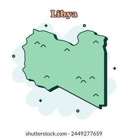 Libya cartoon colored map icon in comic style. Country sign illustration pictogram. Nation geography splash business concept.