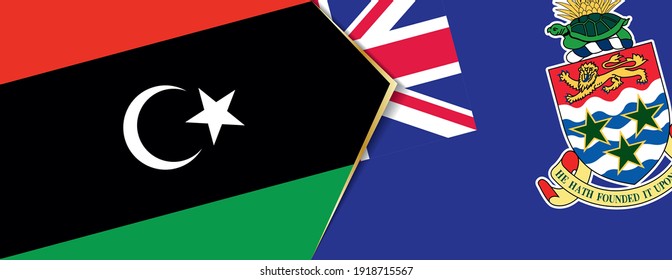 Libya and Cayman Islands flags, two vector flags symbol of relationship or confrontation.