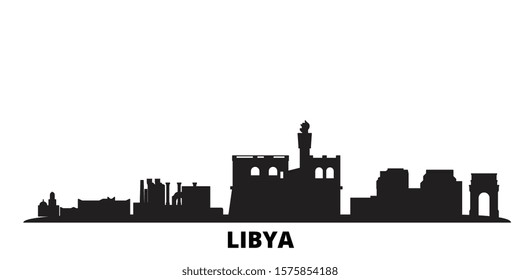 Libya city skyline isolated vector illustration. Libya travel black cityscape