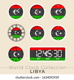 Libya clock : Set of national flag clock : Vector Illustration