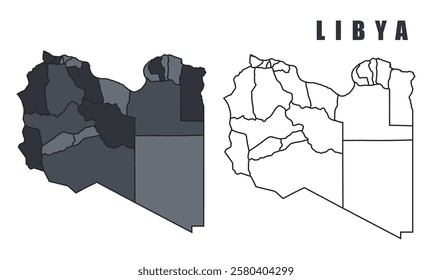 Libya country map black flat outline vector illustration set