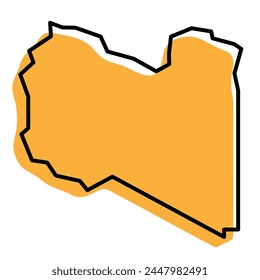 Libya country simplified map. Orange silhouette with thick black sharp contour outline isolated on white background. Simple vector icon