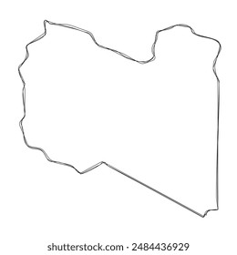 Libya country simplified map.Thin triple pencil sketch outline isolated on white background. Simple vector icon