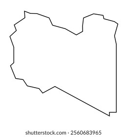 Libya country thin black outline silhouette. Simplified map. Vector icon isolated on white background.