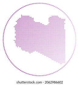 Insignia digital libia. Mapa de estilo trazado de Libia en círculo. Icono tecnológico del país con puntos degradados. Encantadora ilustración vectorial.