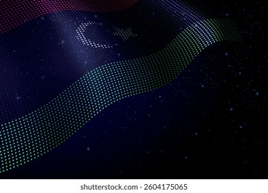 Libya digital flag made of dots, waving over a starry dark background
