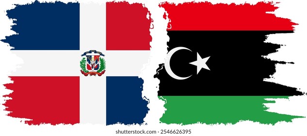 Libya and Dominican Republic grunge flags connection, vector