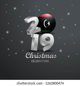 Libya Flag 2019 Merry Christmas Typography. New Year Abstract Celebration background