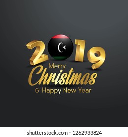 Libya Flag 2019 Merry Christmas Typography. New Year Abstract Celebration background